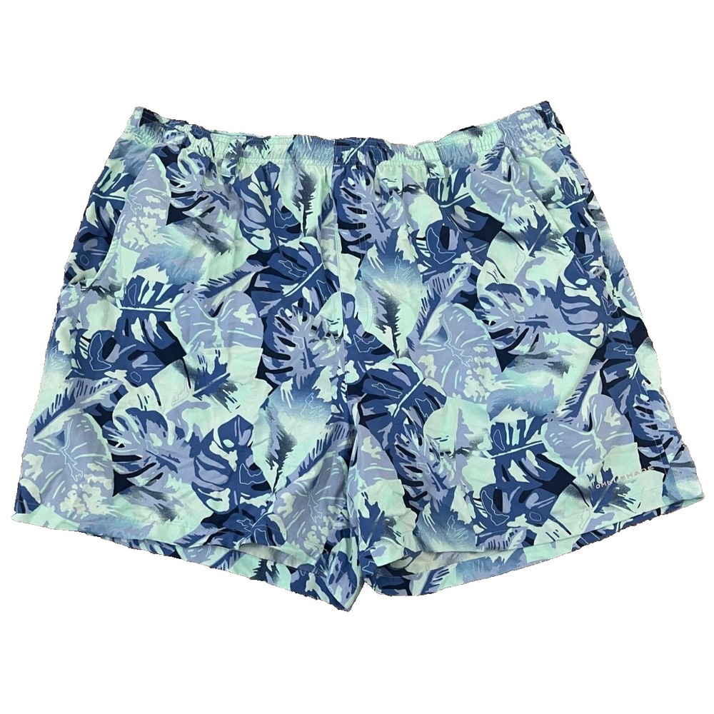 Columbia Swim Trunks Men's XXL Blue Hawaiian Print 6"  Lined Drawstring Tropical